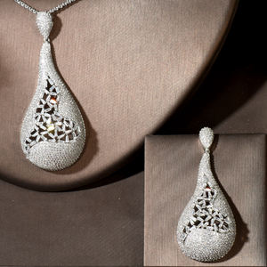 Hibridal 2ชิ้นชุดเครื่องประดับเจ้าสาวแอฟริกันสร้อยคอเพทายต่างหูชุดปาร์ตี้งานแต่งงานปก N-1886 aretes สำหรับผู้หญิง - Product Image 3