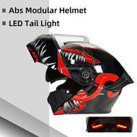 Nouveau casque rabattable avec feu arrière LED matériau ABS moto double visière Flip et doublure amovible/lavable