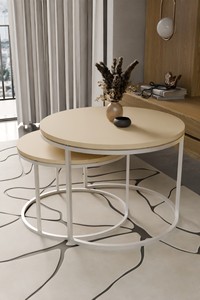 2-Piece Minimalist Living Room Set Round <b>Table</b> Single Coffee <b>Table</b> Side <b>Table</b> Coffee <b>Table</b> - Product Image 5