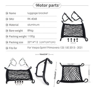 แร็คกระเป๋าสัมภาระมอเตอร์ไซค์,พร้อมกระเป๋าตาข่ายไนล่อนแผ่นยึดมอเตอร์ไซค์สำหรับ <span class=keywords><strong>Sprint</strong></span> Primavera <span class=keywords><strong>125</strong></span> 150 13-<span class=keywords><strong>2021</strong></span> - Product Image 6