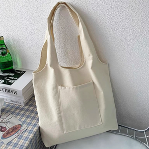 Bolsa de compras reutilizable, bolso de mano de lona de algodón blanco puro personalizable - Product Image 6