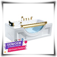 Bain à remous acrylique haut de gamme HG avec quincaillerie dorée, rail avant, appui-tête noir et jets visibles pour les acheteurs de projets résidentiels et hôteliers