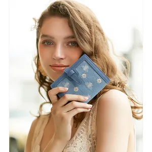 Honeybee Daisy Women Girl Carteras Wallet Mini Cardholder Billeteras Card Holders Embroidery Canvas Wallet