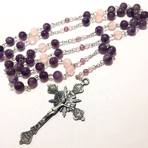 Perline Di Cristallo viola Dei Monili di Colore Rosa di Cristallo Perline <span class=keywords><strong>Fatti</strong></span> <span class=keywords><strong>A</strong></span> <span class=keywords><strong>Mano</strong></span> Collana Croce D'argento Placcato Rosario - Product Image 1