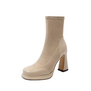 Botines de tacón alto elásticos y impermeables con plataforma y diseño de empalmes para <span class=keywords><strong>mujer</strong></span>, colección <span class=keywords><strong>Otoño</strong></span>/<span class=keywords><strong>Invierno</strong></span> 2024 - Product Image 5