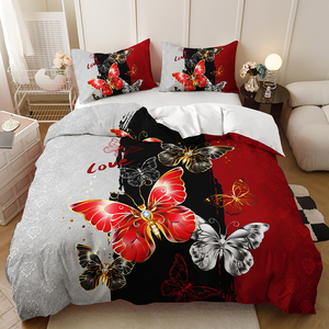 3D In Kỹ Thuật Số Tình Yêu Tình Yêu Màu Đỏ Tăng Bướm Người Yêu Bộ Đồ Giường Sợi Nhỏ Vua Duvet Cover <span class=keywords><strong>Set</strong></span> - Product Image 6
