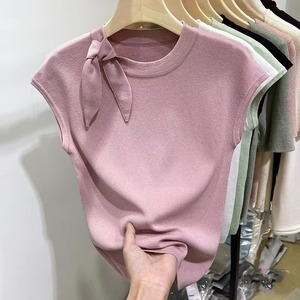 T26346 Strappy Round Neck Short <strong>Sleeve</strong> Knit T-Shirt for Women 2026 Summer New Slim Fit Versatile Small <strong>Flutter</strong> <strong>Sleeve</strong> <strong>Top</strong> - Product Image 4