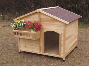 บ้านสุนัขไม้กลางแจ้งขนาดใหญ่ ลายเรียบ มีกล่องเก็บของและที่ให้อาหาร - Product Image 2