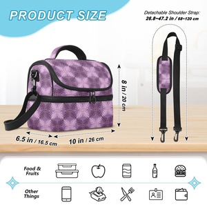 Hawaiian Purple Ulu Print Polyester Portable Custom Design Insulated <b>Lunch</b> Tote Two <b>Compartment</b> Aloha Double Decker <b>Lunch</b> Bag - Product Image 4