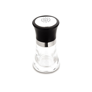 Saliera in Vetro Trasparente con Coperchio Nero e Fascia in Acciaio Inossidabile per Uso in Cucina - Product Image 1