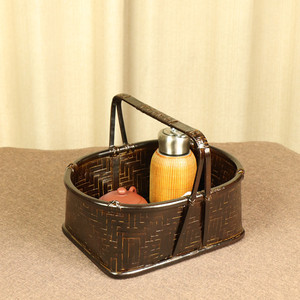 Handmade <b>Bamboo</b> Woven Storage Basket Rectangle Lacquered Antique Style For Kitchen Food <b>Container</b> Snack Fruit Basket - Product Image 2