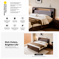 Lit double en bois massif de chêne rouge de qualité FSA importé, moderne, intelligent, lumineux, avec recharge USB sans fil, écologique, pour chambre à coucher