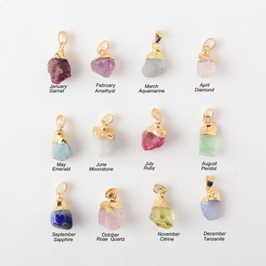 Gemstone Pendant Necklace Stainless Steel Raw Birth Stone <strong>Birthstone</strong> Charms Jewelry for <strong>Jewellery</strong> Making - Product Image 1