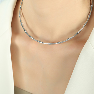 Collier ajustable en acier inoxydable plaqué or 18 carats avec motif nœud de bambou, style chinois simple et tendance - Product Image 3