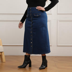 5XL Fashion Women's Navy Blue Denim <strong>Skirt</strong> Female Plus Size High Waist Buttons Long <strong>Wrap</strong> <strong>Skirts</strong> - Product Image 3