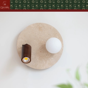 Applique murale GOLDKING pour chambre à coucher, chevet, salon, base ronde en travertin beige naturel, réglable, en <span class=keywords><strong>bois</strong></span>, OEM ODM - Product Image 3