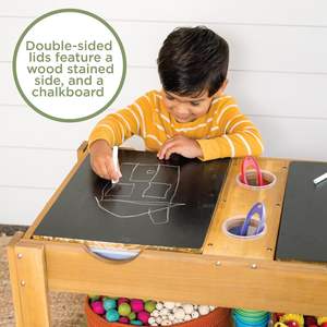 <span class=keywords><strong>Tavolo</strong></span> Sensoriale - Robusto <span class=keywords><strong>Tavolo</strong></span> in Legno con 3 Contenitori Sensoriali, 2 Tazze e 3 Ganci - Gioco Sensoriale per Interni/Esterni per Bambini - Product Image 3