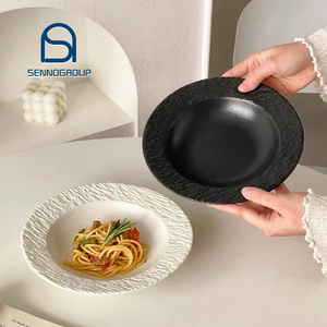 Plato de porcelana con textura redonda blanca elegante, ensalada, postre, sopa, <span class=keywords><strong>Pasta</strong></span>, platos de comedor, bandeja para servir, vajilla para restaurante - Product Image 2