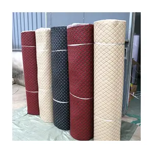 Bordado acolchado costura PU PVC tela de cuero sintético para asiento de coche alfombrillas de coche