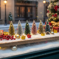 SANWEI Mini Künstlicher Zedern-Weihnachtsbaum Umweltfreundliche Plastik-Tischdekoration Flaschenbürsten-Baum für Partys mit Glocke