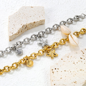 Fashion Charm <b>Bracelet</b> Stainless Steel 18k Gold Silver <b>Shell</b> Star Pendant Unisex Jewelry Summer Ocean Style - Product Image 2