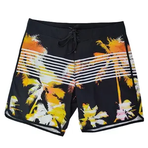 New Style Woven Digital Printing Big Size Fly Lace-up 4 Way Stretch Men's Board Short Workout Beach Short Swim Shorts For Men