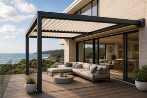 Pérgola Moderna de Aluminio RKOVE RK-S2 4*6 con Techo de Láminas y Puertas Corredizas de Vidrio, Gazebo Impermeable para Exteriores - Product Image 6