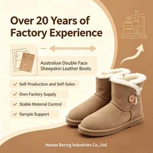 Bottes d'hiver australiennes en peau de mouton double face avec doublure en laine douce et bouton décoratif latéral en bois, bottes courtes de neige - Product Image 4