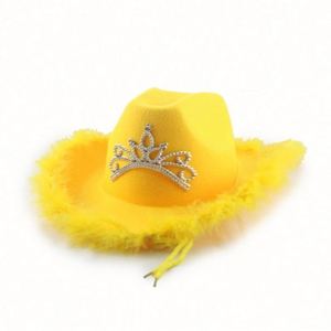 Sombreros Vaqueros Estilo Occidental para Mujer, Sombrero de Fiesta con Borde de Plumas, Sombreros Vaqueros Rosas con Corona - Product Image 5