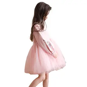 New Modern Net Kids Girls Puffy Embroidery Dresses For Girls Kids Blanks Pink From China
