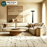 Canapé modulaire en tissu durable en forme de L avec cadre en bois, coussins moelleux et accoudoirs larges pour immeuble de bureaux