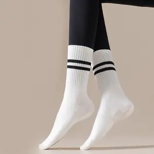 Custom Yoga Socks Women Stripe Pure Indoor Fitness Cotton Crew Grip Non Slip Gel Bottom