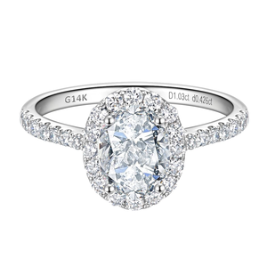 แหวนหมั้นเพชร SGARIT รุ่น Halo ทองคำขาว 14k น้ำหนัก 0.5 ถึง 3 กะรัต เพชรเพาะเลี้ยงในห้องปฏิบัติการ รับรองโดย IGI พร้อมเพชรข้าง VS D สำหรับผู้หญิง - Product Image 1