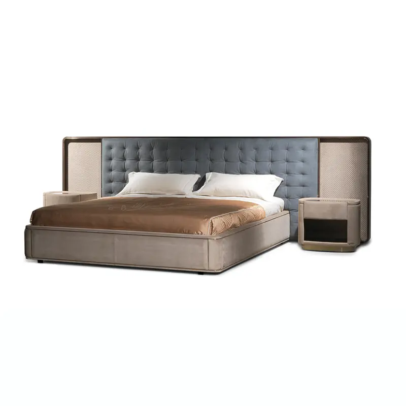 Italiaanse Lichte Luxe High-End Villa Master Bedroom Lederen Dubbele Kingsize Bed