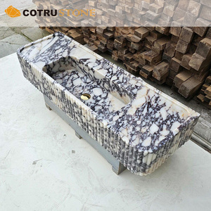 Vasque murale en marbre Calacatta Viola sculptée à la main, personnalisée et <span class=keywords><strong>de</strong></span> <span class=keywords><strong>luxe</strong></span>, pour salle <span class=keywords><strong>de</strong></span> bain décorative ou salle d'eau. - Product Image 3