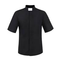 Chemise Noire à Manches Courtes pour Prêtre, Pasteur, Homme d'Église, Col Rabattable, Ministre Catholique, Hauts de Prédicateur, Blouse Romaine S-5XL