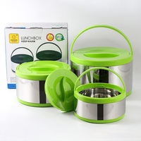 Ensemble de 3 pièces seau isolé à double poignée en acier inoxydable coloré personnalisé 2-4-8L boîte à lunch de conservation des aliments récipient chauffant