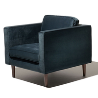 Fauteuil en velours vert émeraude avec pieds en bois massif, chaise longue moderne, canapé individuel rembourré pour hall d'hôtel, restaurant, réception