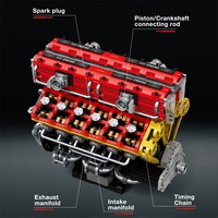 Zhenbrick 33017v12, Bloques de Construcción de Motor de Cilindros, Modelo Mecánico, Personalizable, Juego de Bloques de Construcción MOC