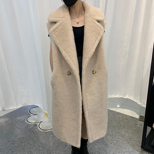 Nueva moda Color sólido a prueba de viento sin mangas abrigo de lana oveja Shearling <span class=keywords><strong>Chaleco</strong></span> de piel larga <span class=keywords><strong>Chaleco</strong></span> de piel de peluche mujeres - Product Image 5