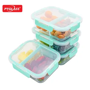 [Premium 4 Sets] 2 Compartiment Glas Maaltijd Prep Voedsel <span class=keywords><strong>Container</strong></span> met Snap Vergrendeling Deksel - Product Image 3