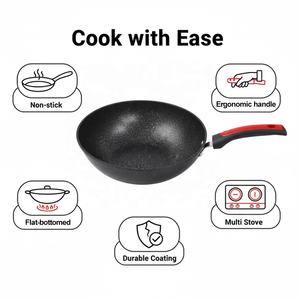 <span class=keywords><strong>Wok</strong></span> Antiadhésif Professionnel Commercial Noir en Fonte 34 cm pour Friture et Ménage - Product Image 5