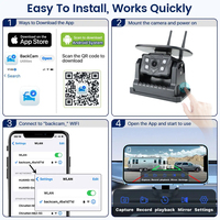 Caméra de voiture solaire WiFi HD 100M avec base magnétique, sans fil, alarme d'angle mort IA, pour bus, fourgonnette, camion, camping-car, vue avant et arrière