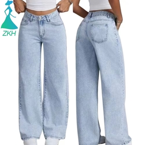 Pantalons en <span class=keywords><strong>jean</strong></span> pour femmes de haute qualité, couleur bleue, décontractés, pour tous les jours, style streetwear, jeans à jambes larges pour femmes - Product Image 1