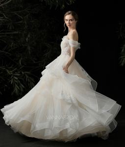 <span class=keywords><strong>Abito</strong></span> da Sposa in <span class=keywords><strong>Tulle</strong></span> con <span class=keywords><strong>Maniche</strong></span> Corte a Sbuffo Champagne, Senza Spalline, Stile Principessa, con Pizzo - Product Image 2