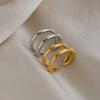 Bague ouverte à double boucle de style européen, plaquée or 18 carats, minimaliste, décorative pour femmes