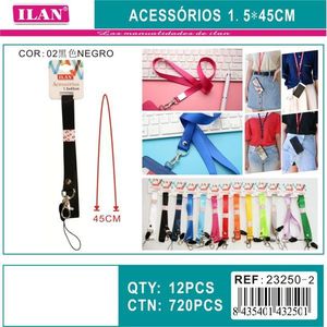 Laccetto da collo ILAN 1,5x45 cm colore nero con gancio in metallo per porta badge identificativo - Product Image 1