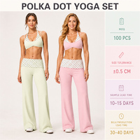 Ensemble de leggings de yoga à jambes larges pour femmes, en nylon recyclé personnalisé à 86 % et élasthanne à 14 %, à pois, double couche, très extensible