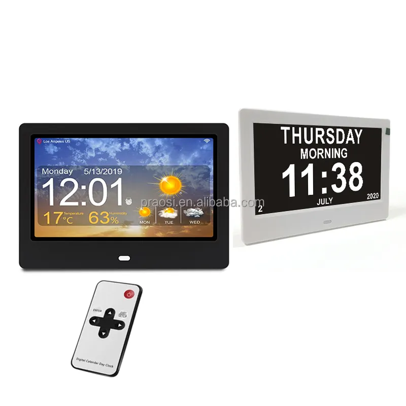 Pros-Reloj de día con visión Extra grande y atenuable, dispositivo Digital de 7 pulgadas con calendario y 12 Despertadores
