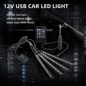 Lumière d'ambiance et éclairage de pieds pour voiture 12V USB 36W avec commande vocale, rythme musical, LED colorées, ajustement universel, garantie 1 an - Product Image 2